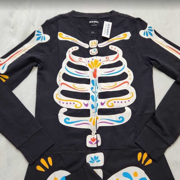 New women's Old Navy Halloween one-piece pajamas Dia de los Muertos skeleton - Picture 5 of 10